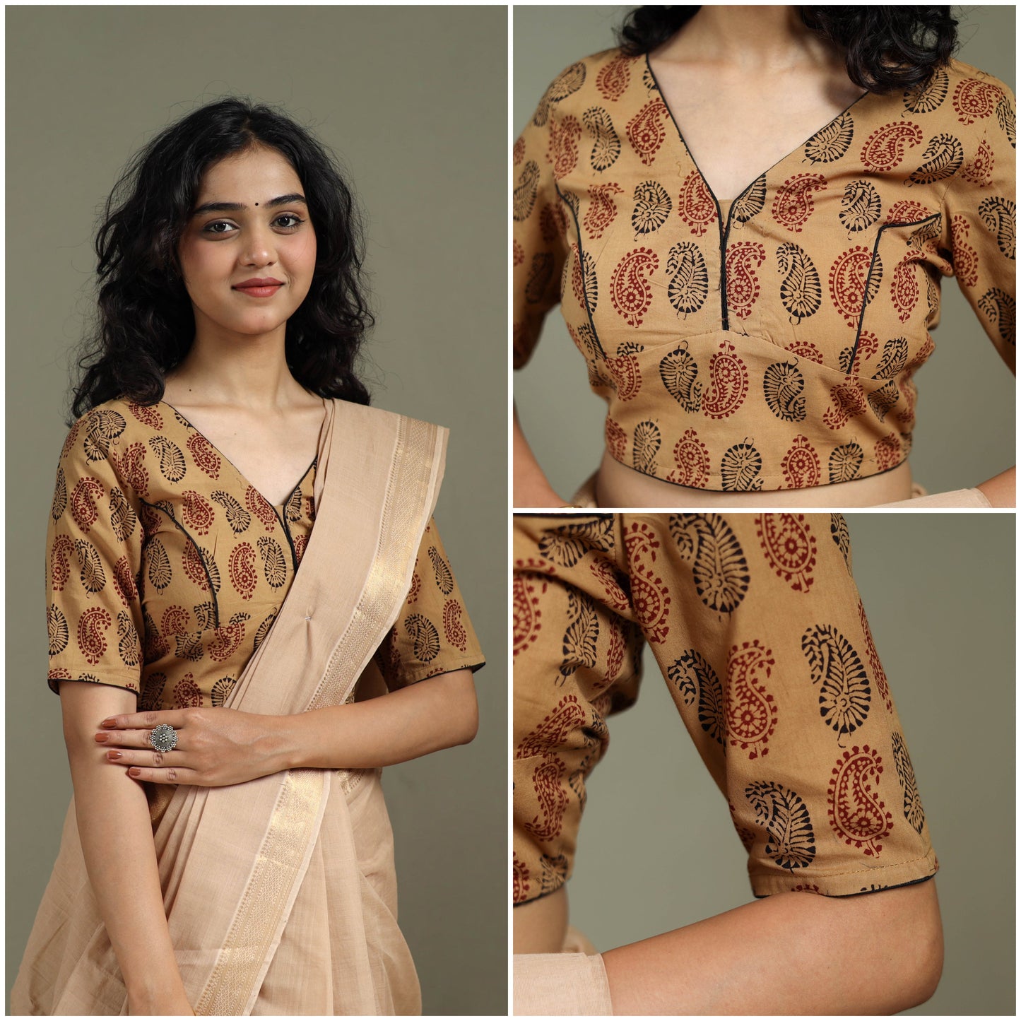 Hand block bagh print natural dyed cotton readymade blouse