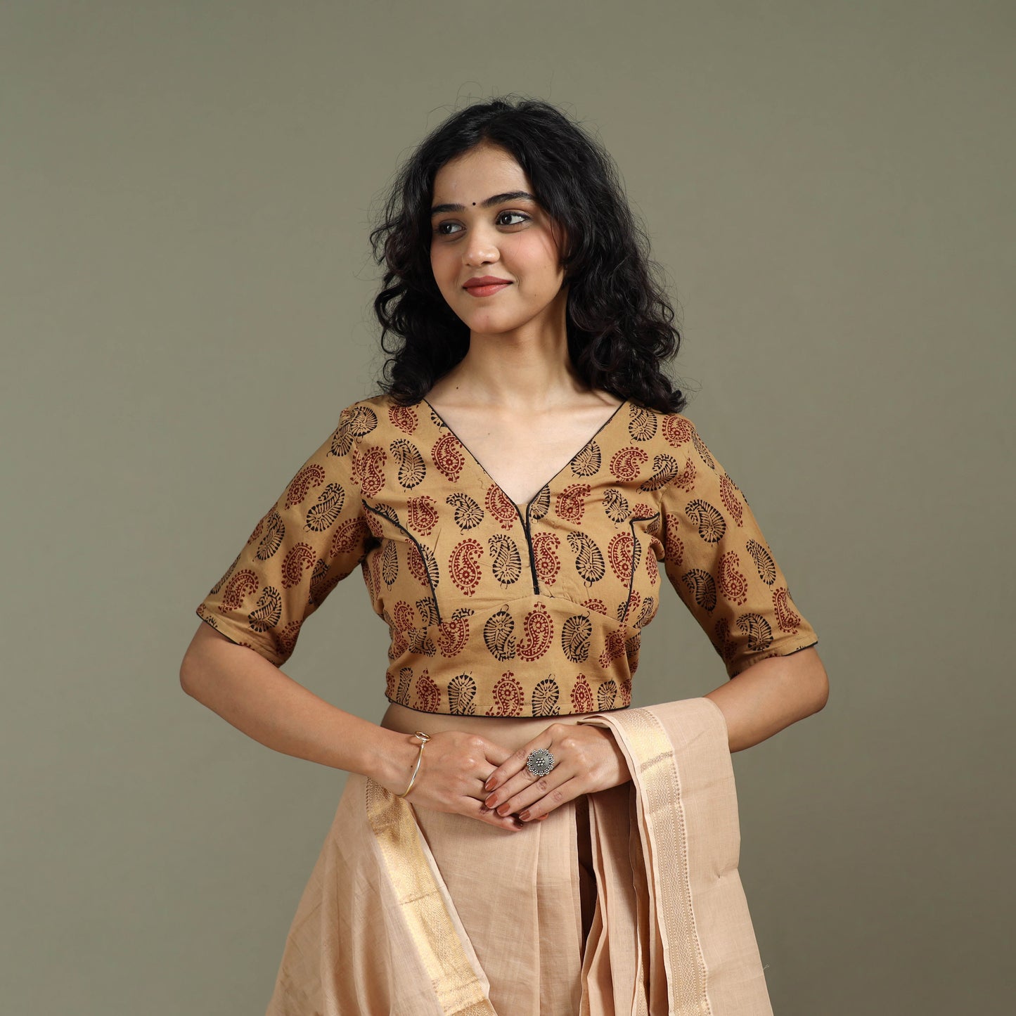 Hand block bagh print natural dyed cotton readymade blouse