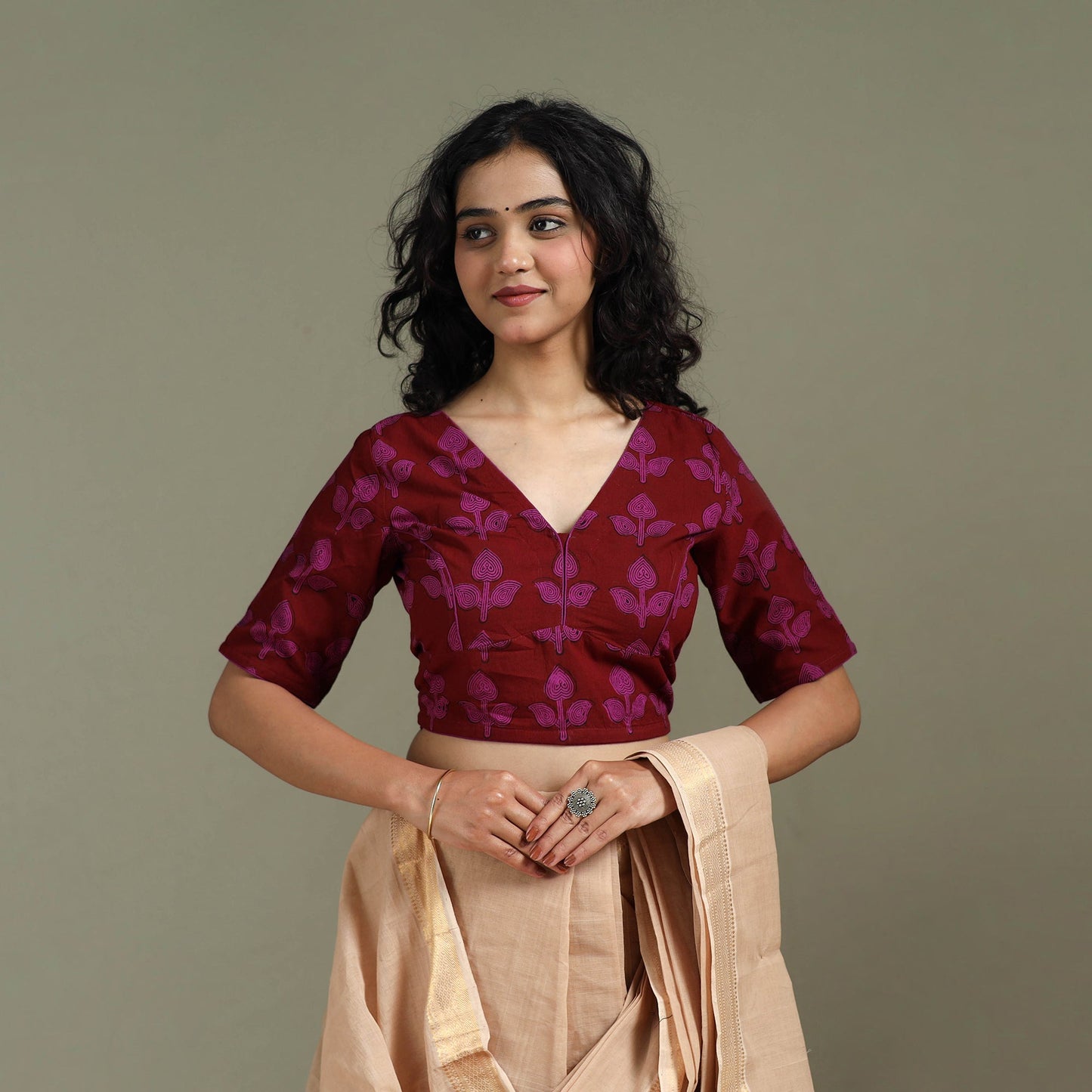 Hand block bagh print natural dyed cotton readymade blouse