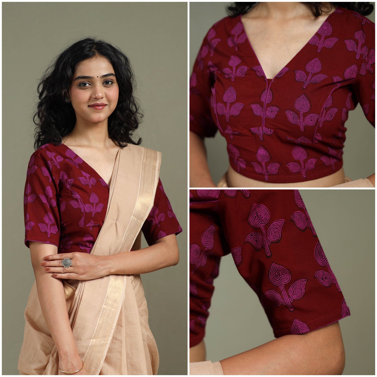 Hand block bagh print natural dyed cotton readymade blouse