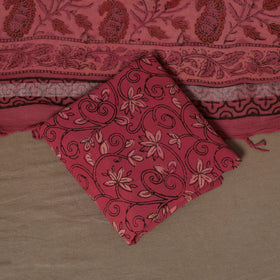 Hand block bagru print linen 3pc unstitched dress material