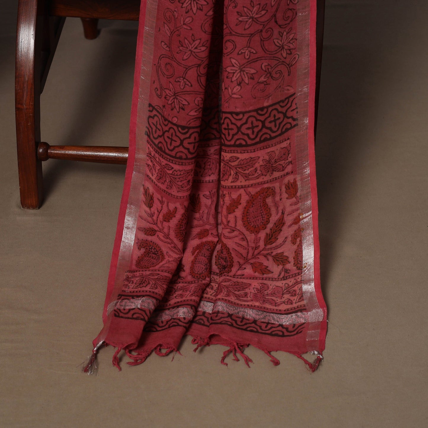 Hand block bagru print linen 3pc unstitched dress material