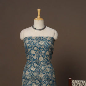 Hand block bagru print linen 3pc unstitched dress material