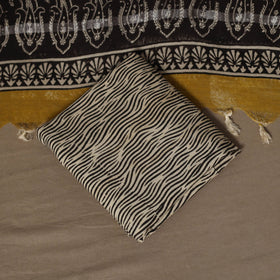 Hand block bagru print linen 3pc unstitched dress material