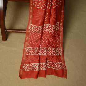 Hand block batik print chanderi silk 3pc unstitched dress