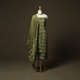 Hand block batik print chanderi silk 3pc unstitched dress