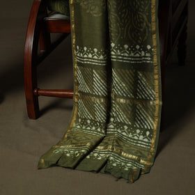 Hand block batik print chanderi silk 3pc unstitched dress