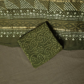 Hand block batik print chanderi silk 3pc unstitched dress