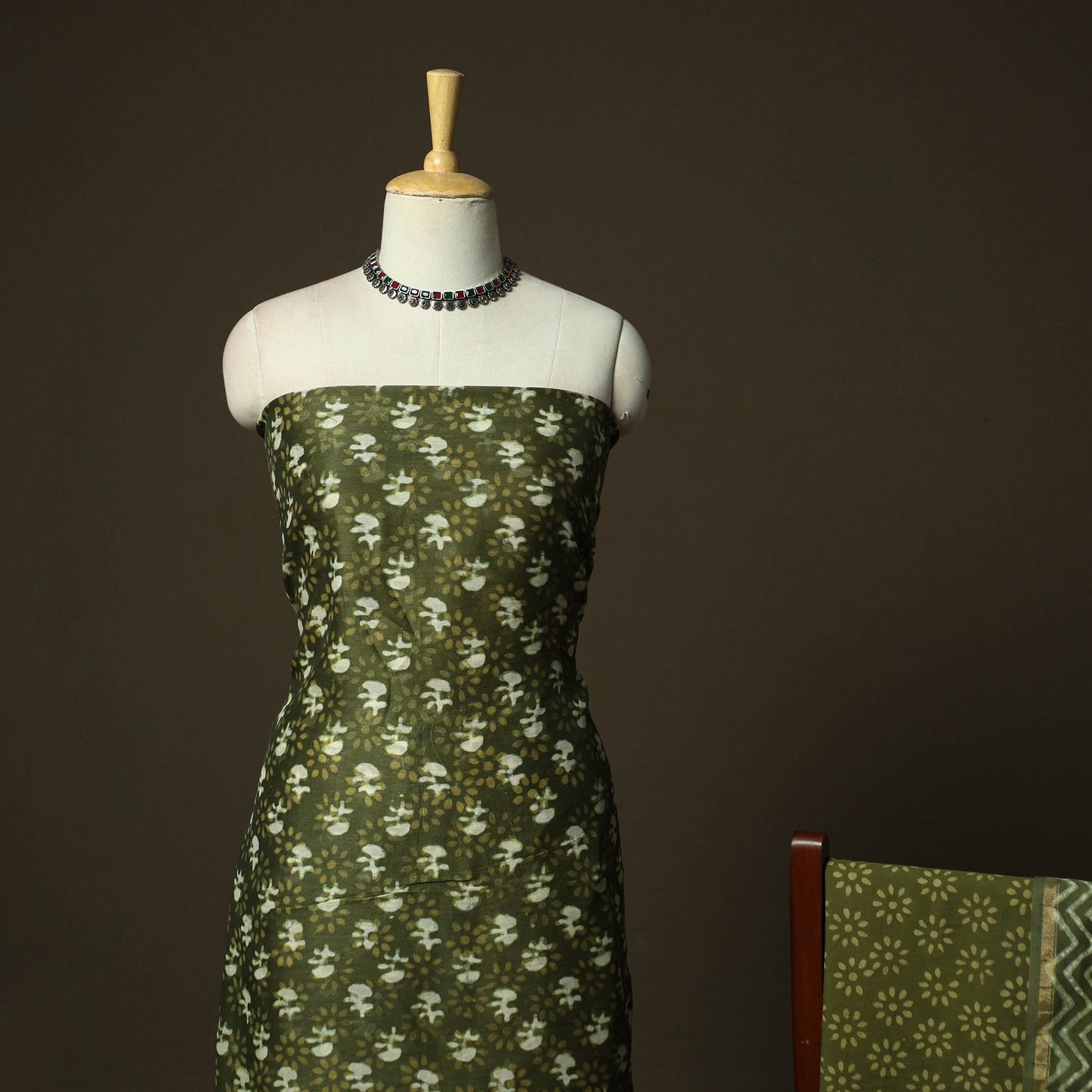 Hand block batik print chanderi silk 3pc unstitched dress