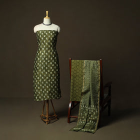 Hand block batik print chanderi silk 3pc unstitched dress