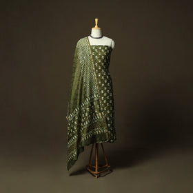 Hand block batik print chanderi silk 3pc unstitched dress