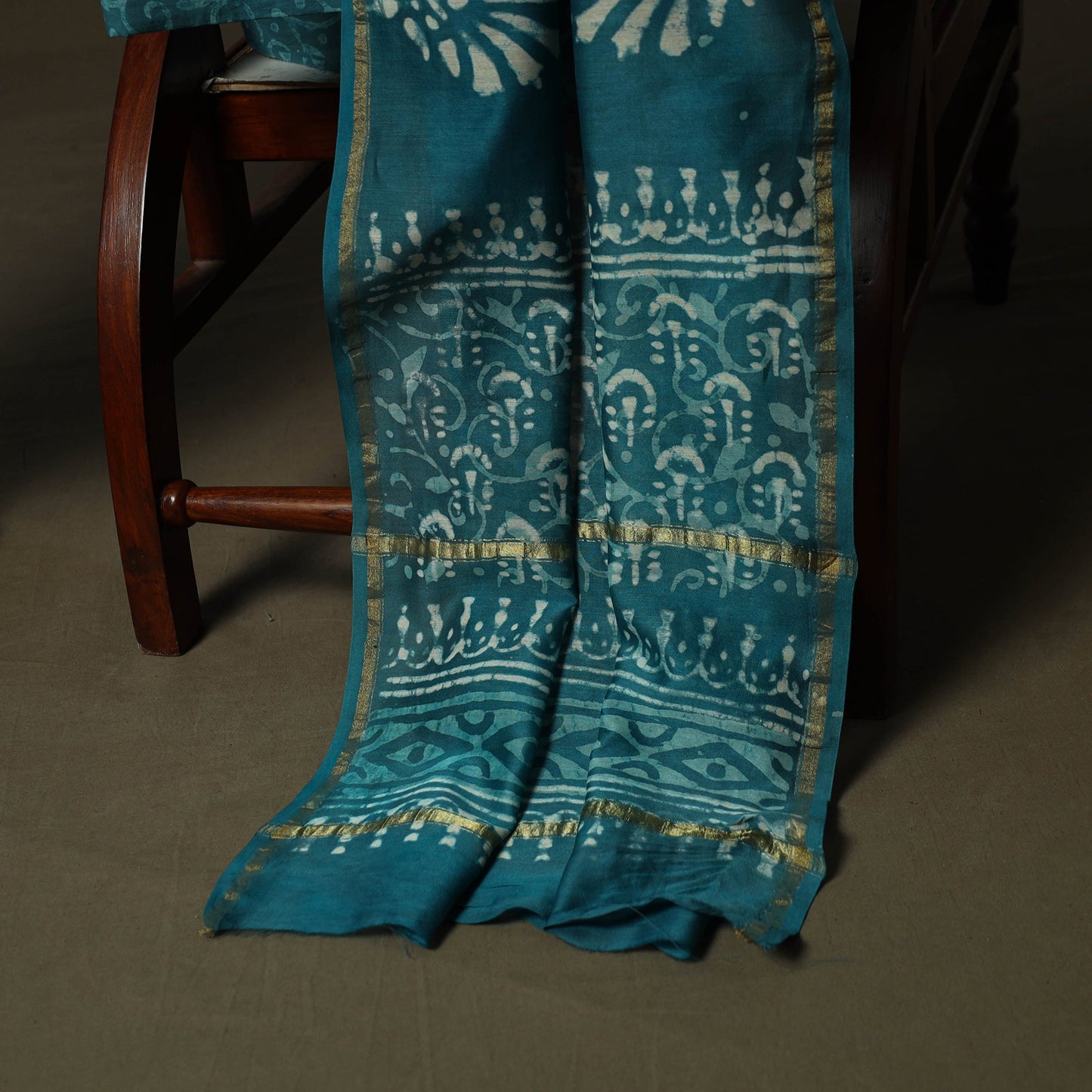 Hand block batik print chanderi silk 3pc unstitched dress