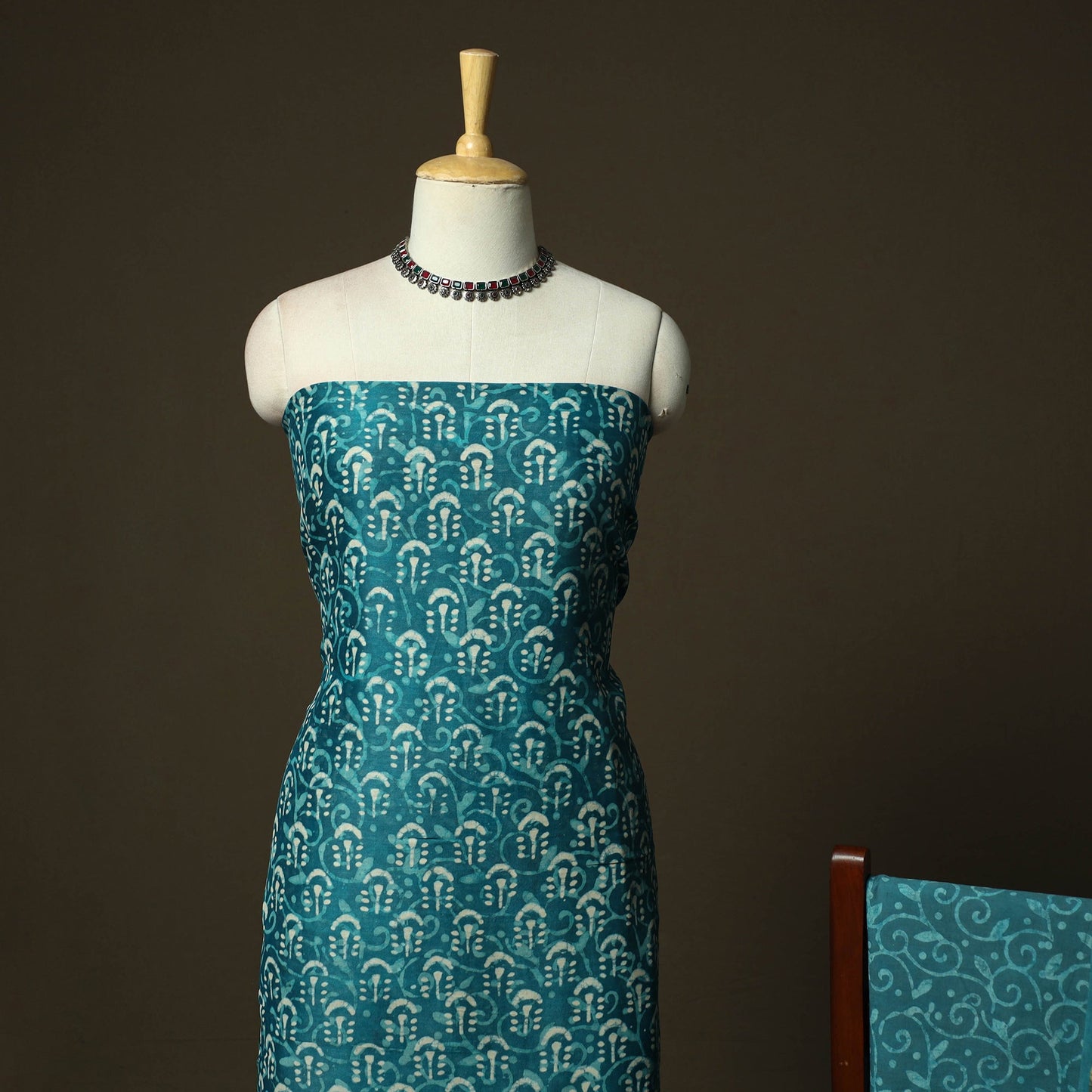 Hand block batik print chanderi silk 3pc unstitched dress