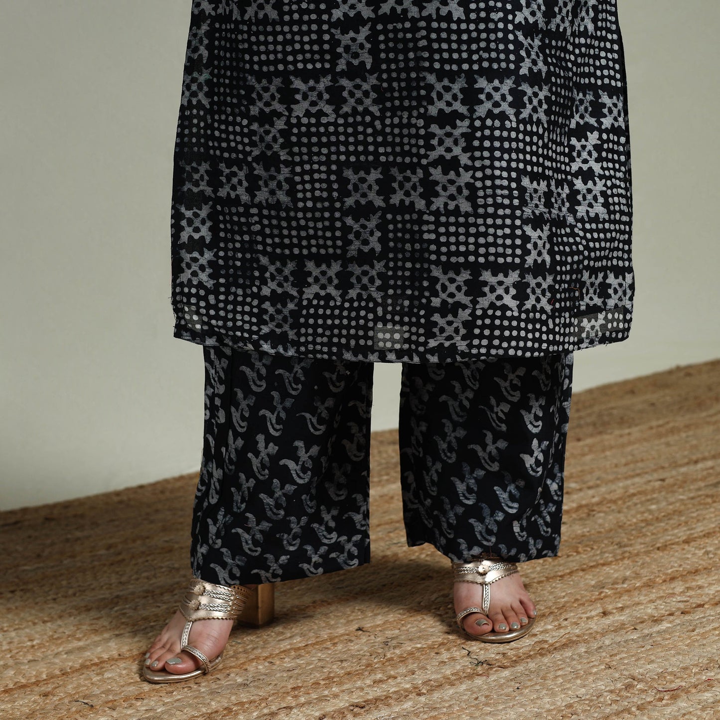 Hand block batik print chanderi silk suit set with dupatta