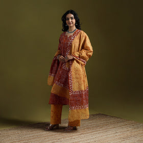 Hand block batik print cotton suit set with dupatta