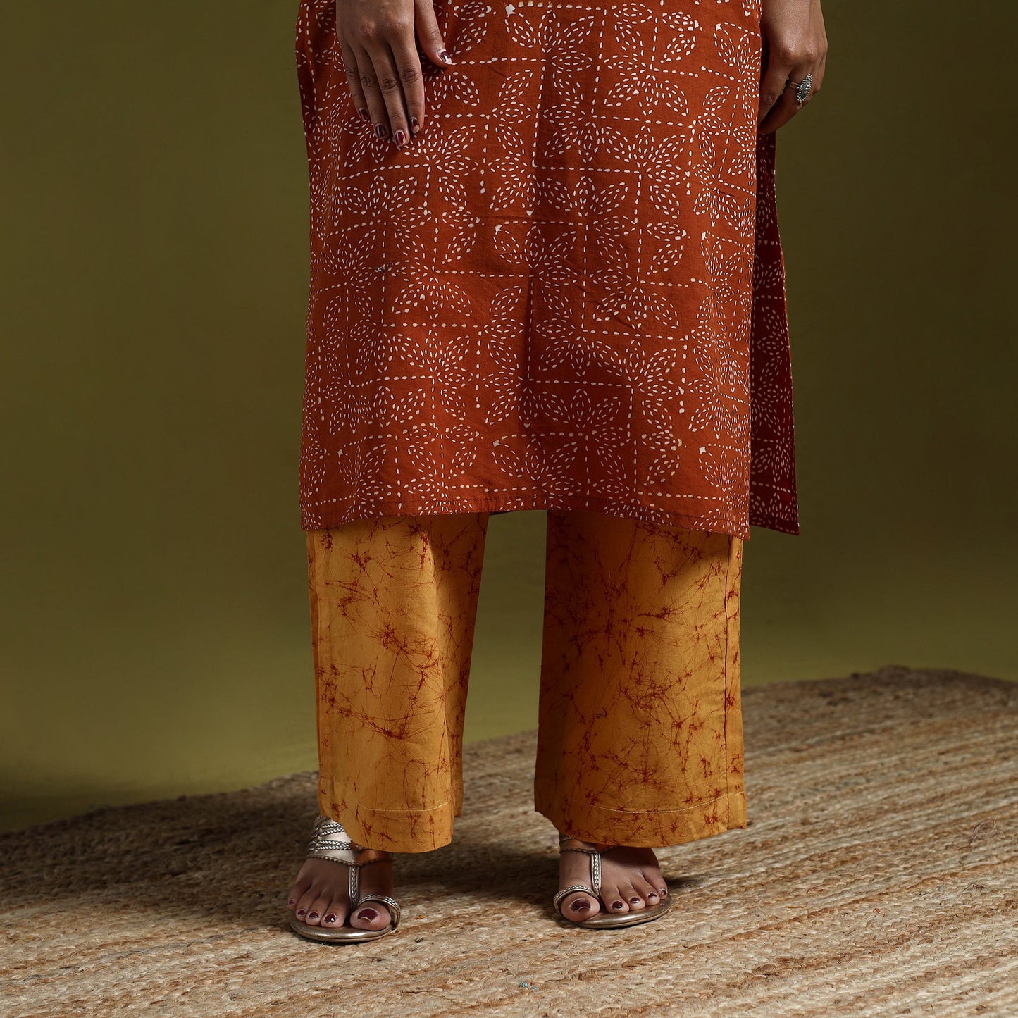 Hand block batik print cotton suit set with dupatta