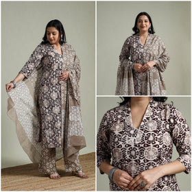 Hand block batik print cotton suit set with dupatta
