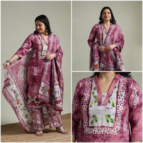Hand block batik print cotton suit set with dupatta