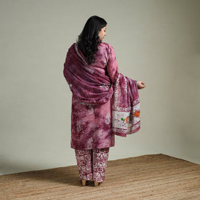Hand block batik print cotton suit set with dupatta