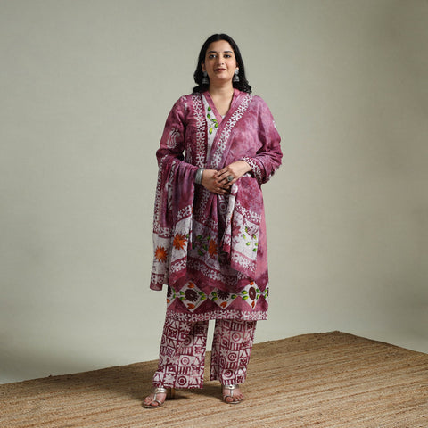 Hand block batik print cotton suit set with dupatta