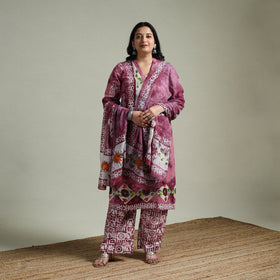 Hand block batik print cotton suit set with dupatta
