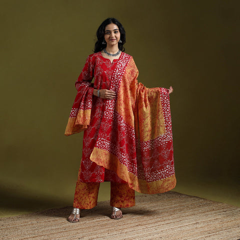 Hand block batik print cotton suit set with dupatta