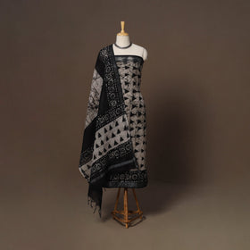 Hand block batik print linen 3pc unstitched dress material