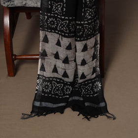 Hand block batik print linen 3pc unstitched dress material