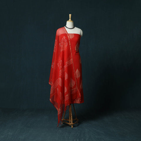 Hand block jaipur print cotton 3pc unstitched dress