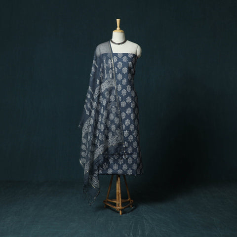 Hand block jaipur print cotton 3pc unstitched dress