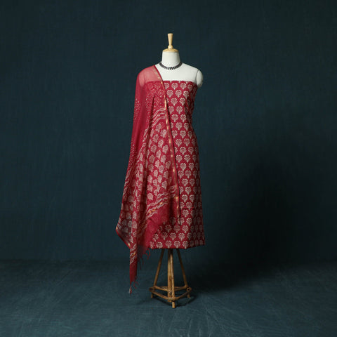 Hand block jaipur print cotton 3pc unstitched dress