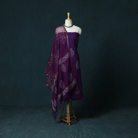 Hand block jaipur print cotton 3pc unstitched dress