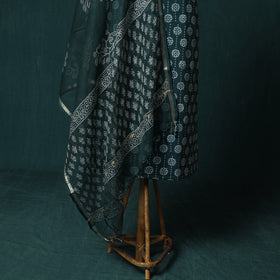 Hand block jaipur print cotton 3pc unstitched dress