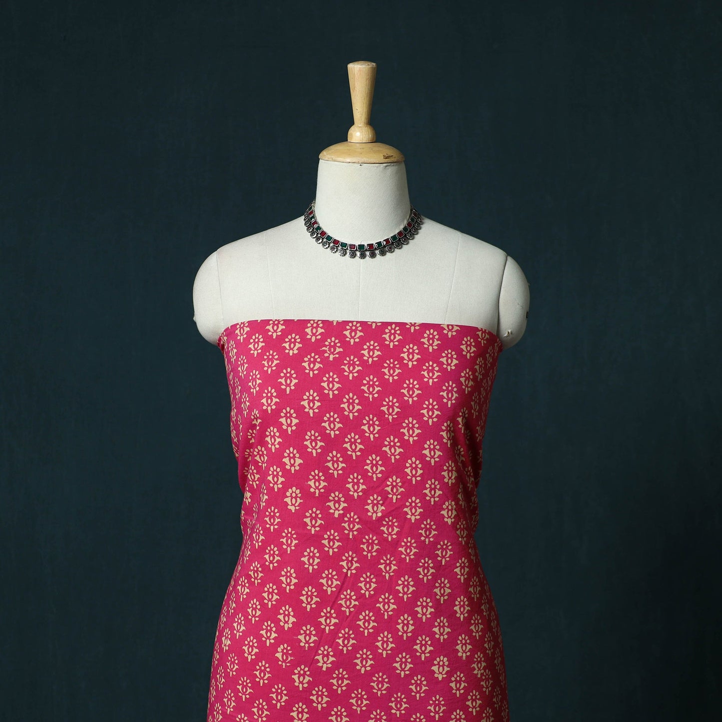 Hand block jaipur print cotton 3pc unstitched dress