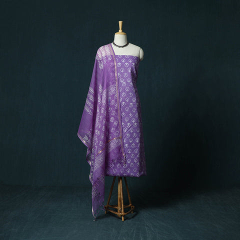 Hand block jaipur print cotton 3pc unstitched dress