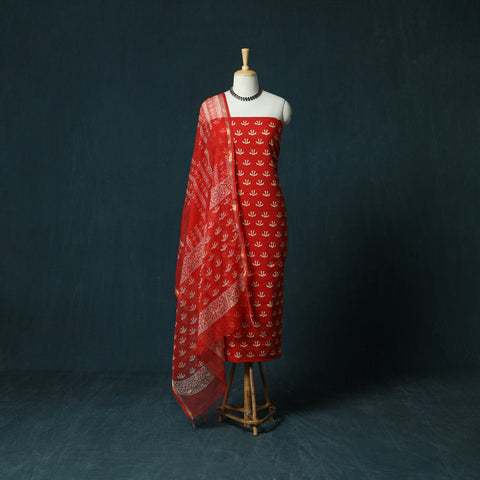 Hand block jaipur print cotton 3pc unstitched dress