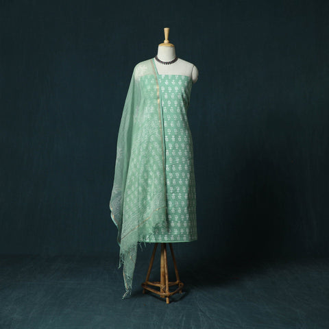 Hand block jaipur print cotton 3pc unstitched dress