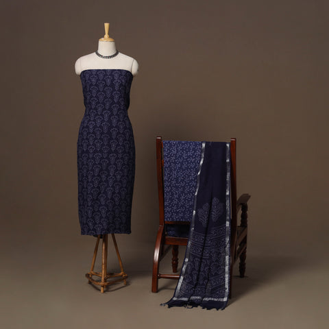 Hand block jaipur print linen 3pc unstitched dress material