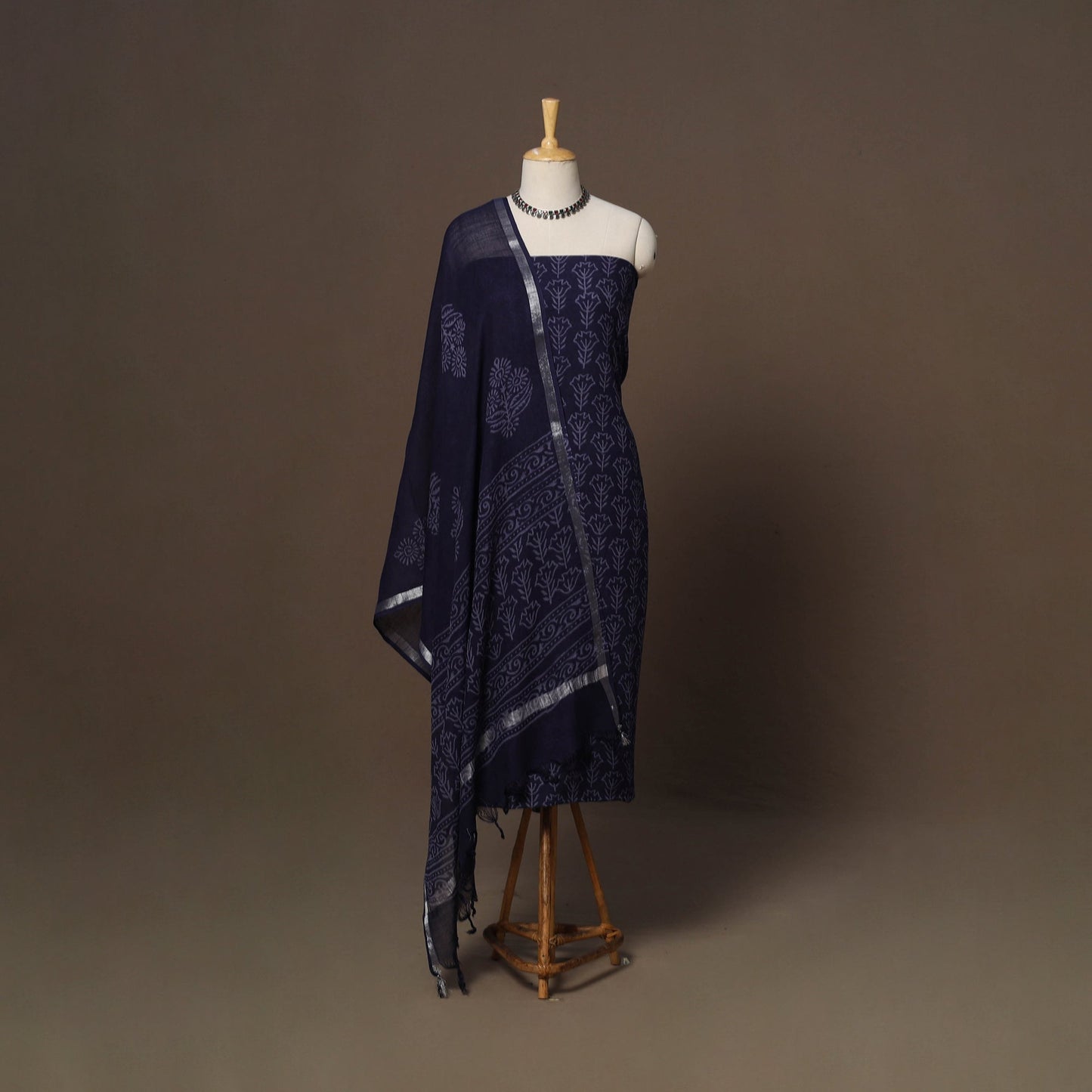 Hand block jaipur print linen 3pc unstitched dress material