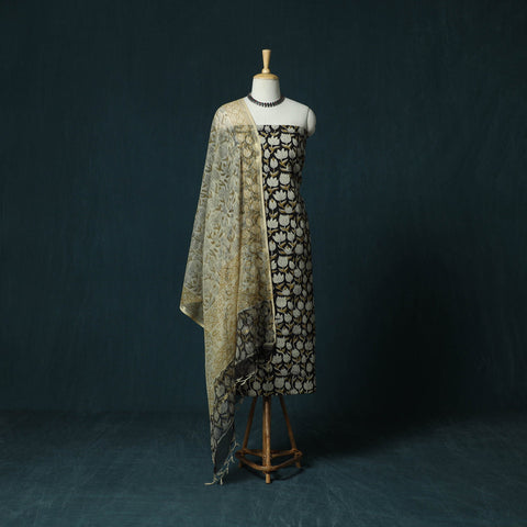 Hand block print bagru cotton 3pc unstitched dress material