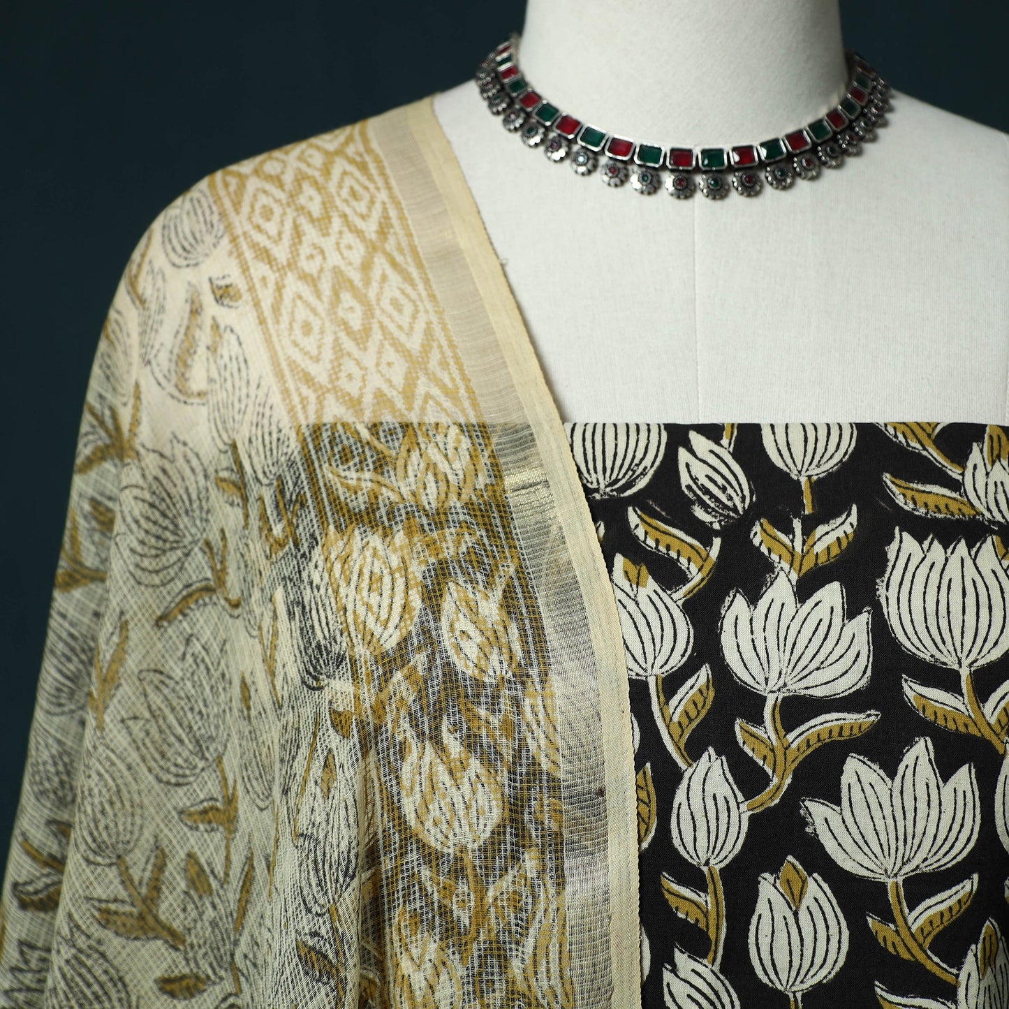 Hand block print bagru cotton 3pc unstitched dress material