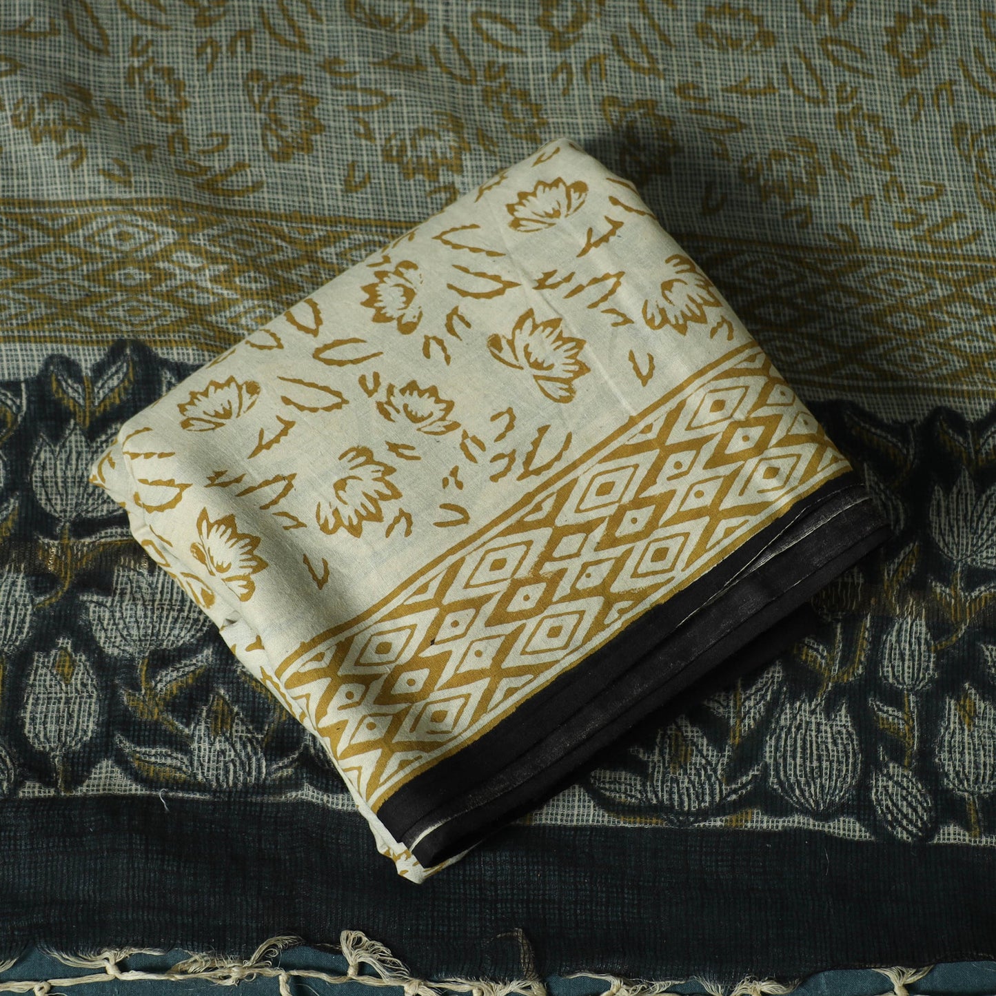 Hand block print bagru cotton 3pc unstitched dress material