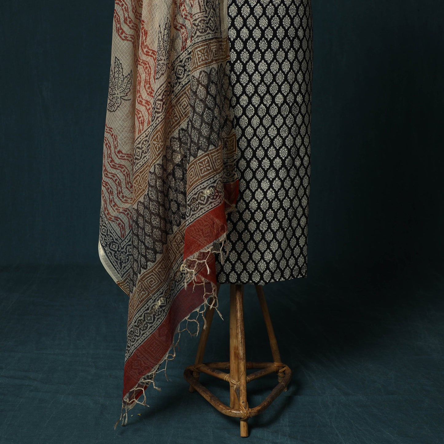 Hand block print bagru cotton 3pc unstitched dress material