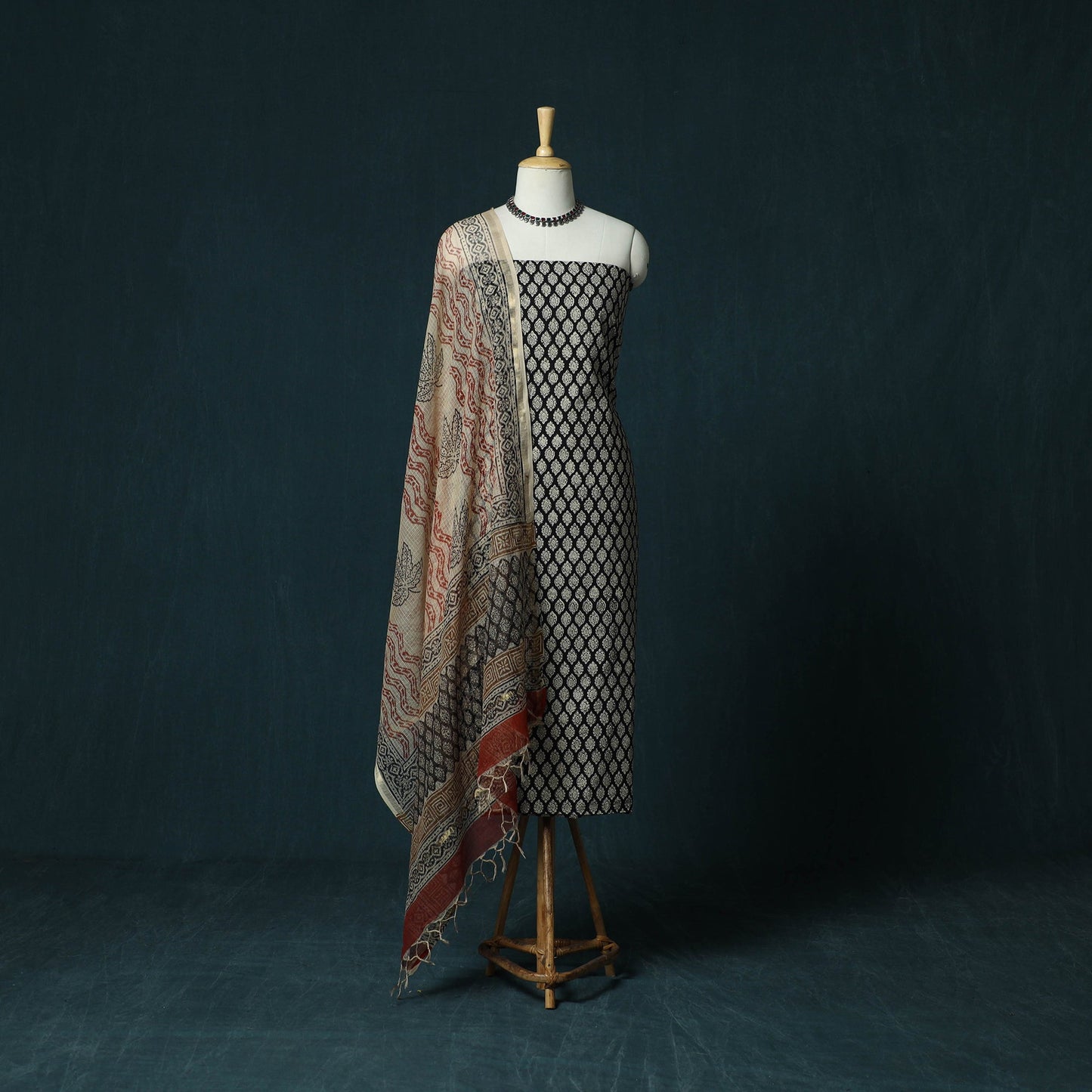 Hand block print bagru cotton 3pc unstitched dress material