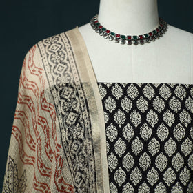 Hand block print bagru cotton 3pc unstitched dress material