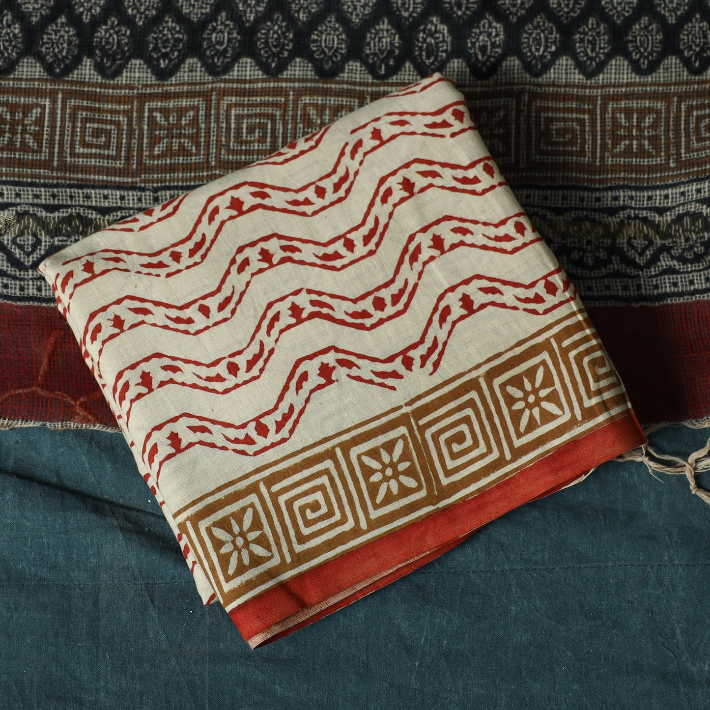 Hand block print bagru cotton 3pc unstitched dress material