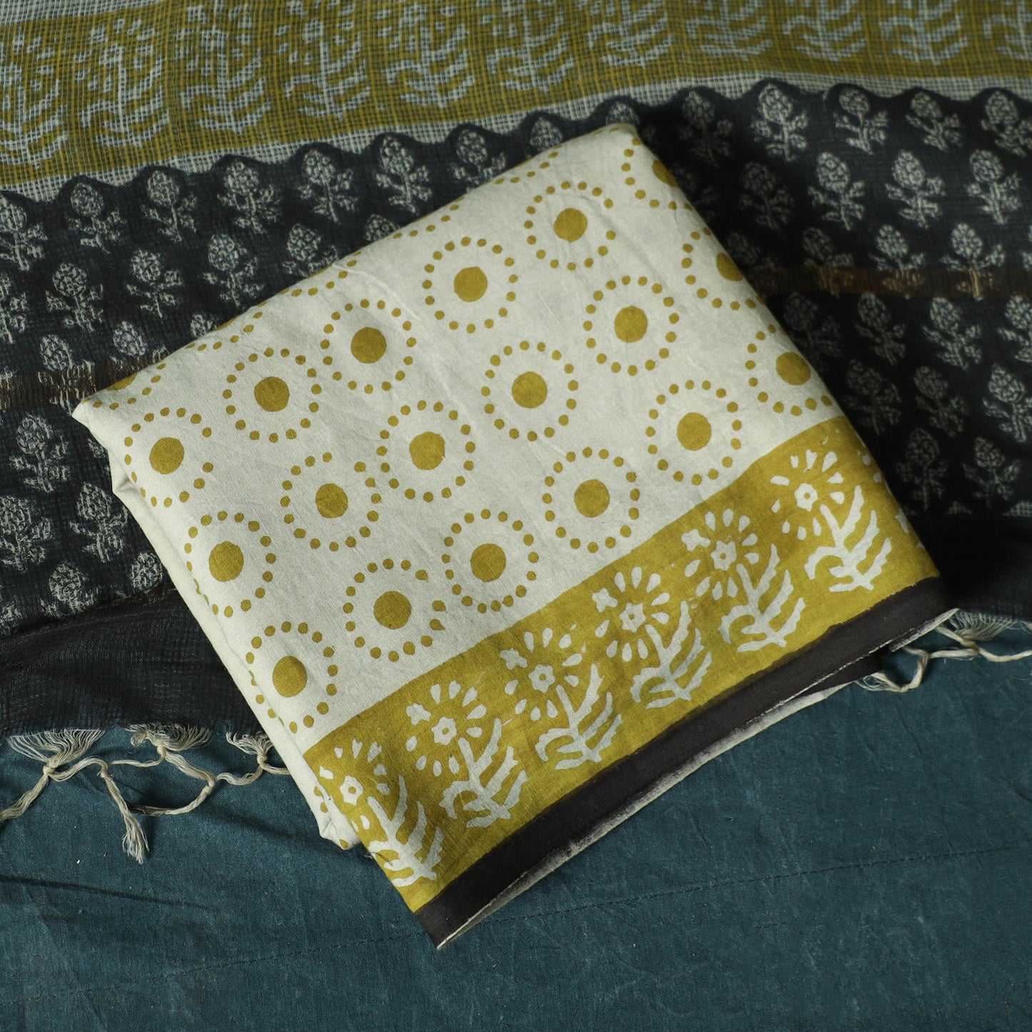 Hand block print bagru cotton 3pc unstitched dress material