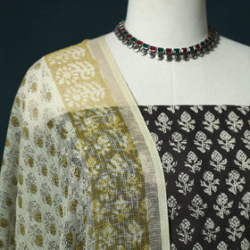 Hand block print bagru cotton 3pc unstitched dress material