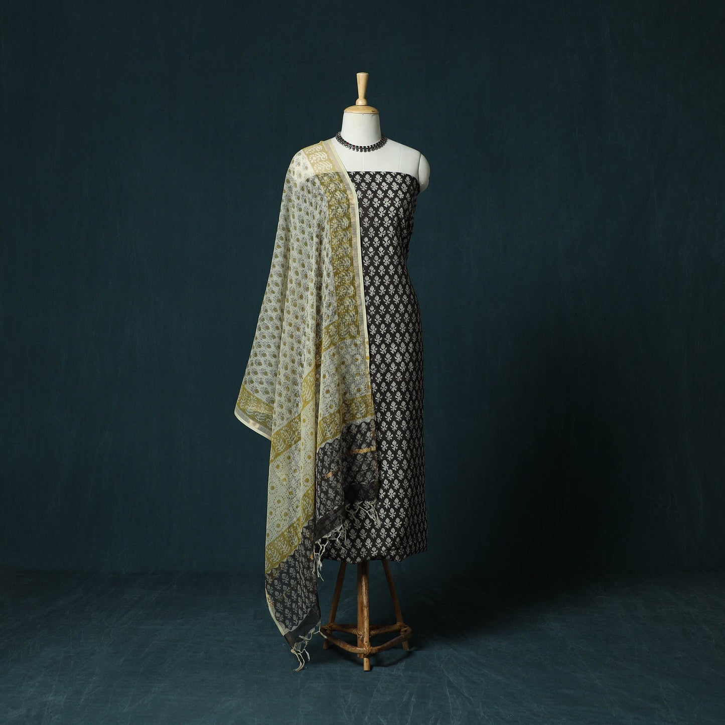 Hand block print bagru cotton 3pc unstitched dress material