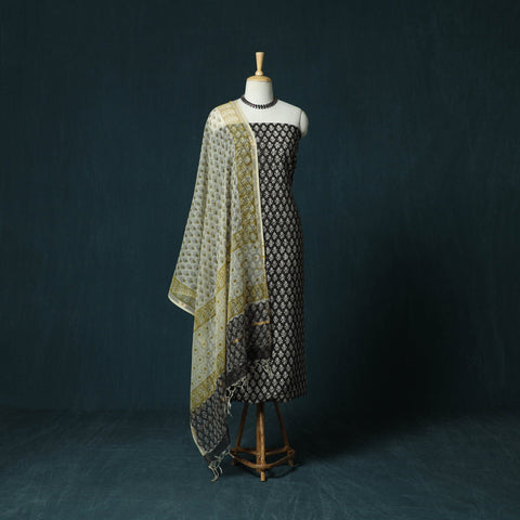 Hand block print bagru cotton 3pc unstitched dress material